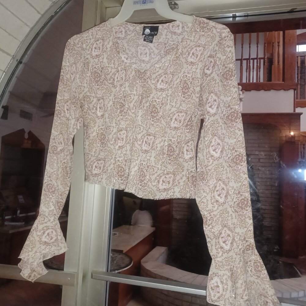 First Option Women's Mid-Drift Blouse Small Tan